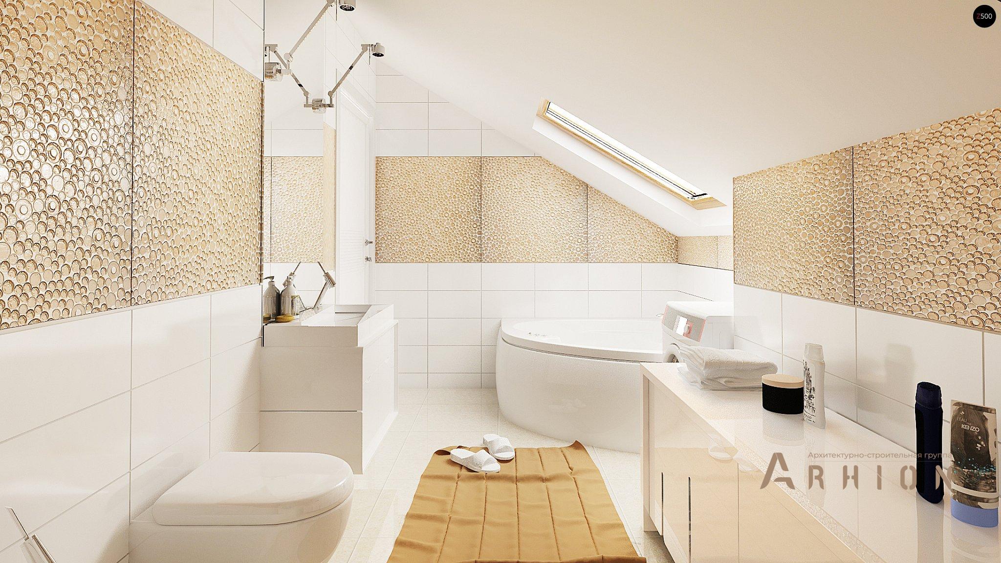 8. Проект одноэтажного дома в современном стиле с двускатной кровлей, Z210 GLt, площадью - 139 кв c мансардой, терассой, балконом, гаражом